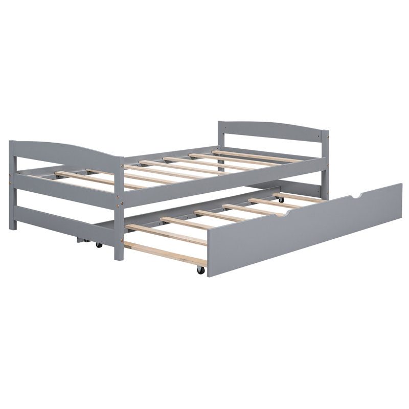 Lit plateforme gris simple avec lit gigogne fonctionnel - Amélioration de la durabilité de la chambre