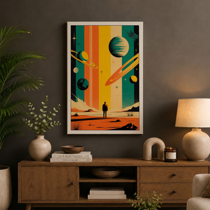 Desert Under Stars Retro - Wrapped Canvas, 36x24 - 91.4 x 61.0 cm, Cream Border