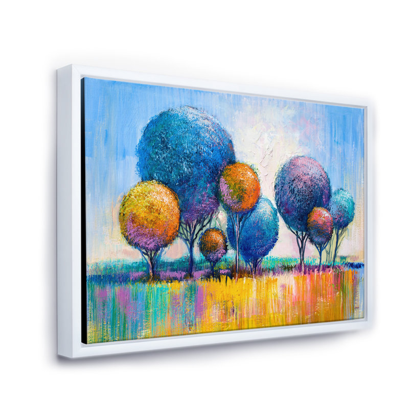 Autumn Fantasy Trees IV - Peinture sur toile, H 12 po x l 20 po x p 1 po, Cadre flottant blanc