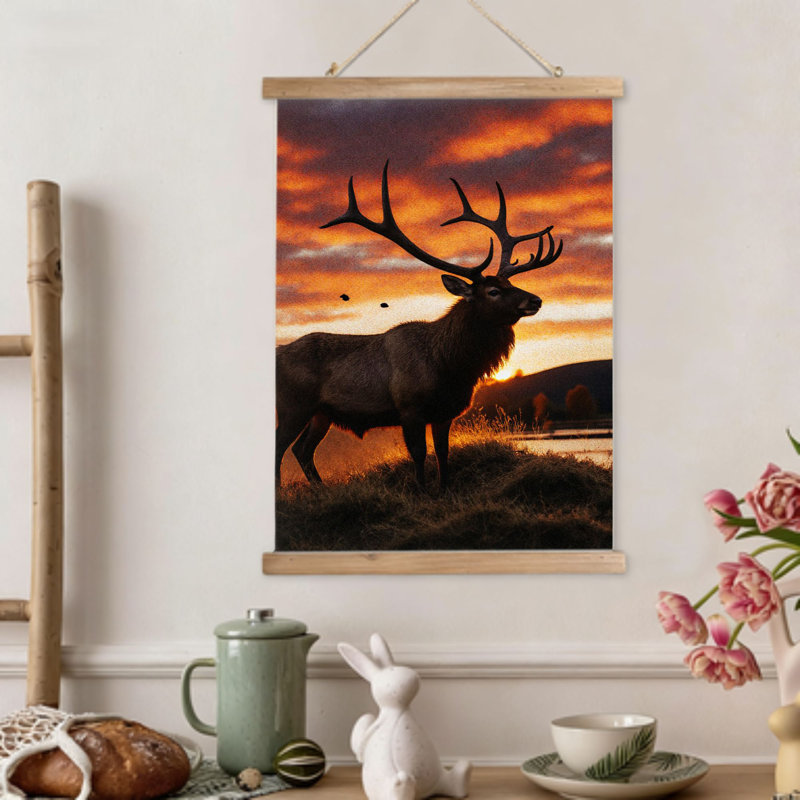 Coucher de soleil silhouette de coucher de soleil, art mural suspendu à volutes, cintre en bois intégré, l 16 x L 24