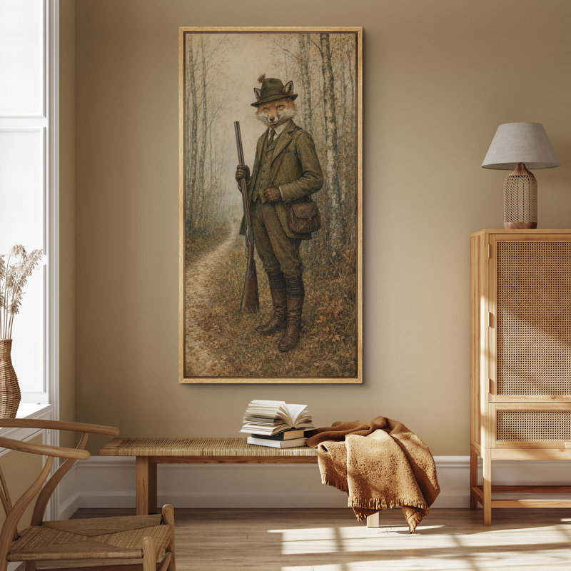 «Vintage Woodland Fox Hunter Portrait», impression murale sur toile encadrée, H 60 po x l 30 po x P 1,5 po, Naturel