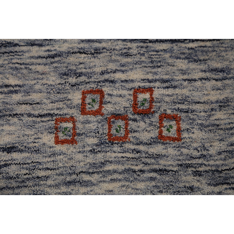 Tapis ivoire et bleu Tribal Gabbeh