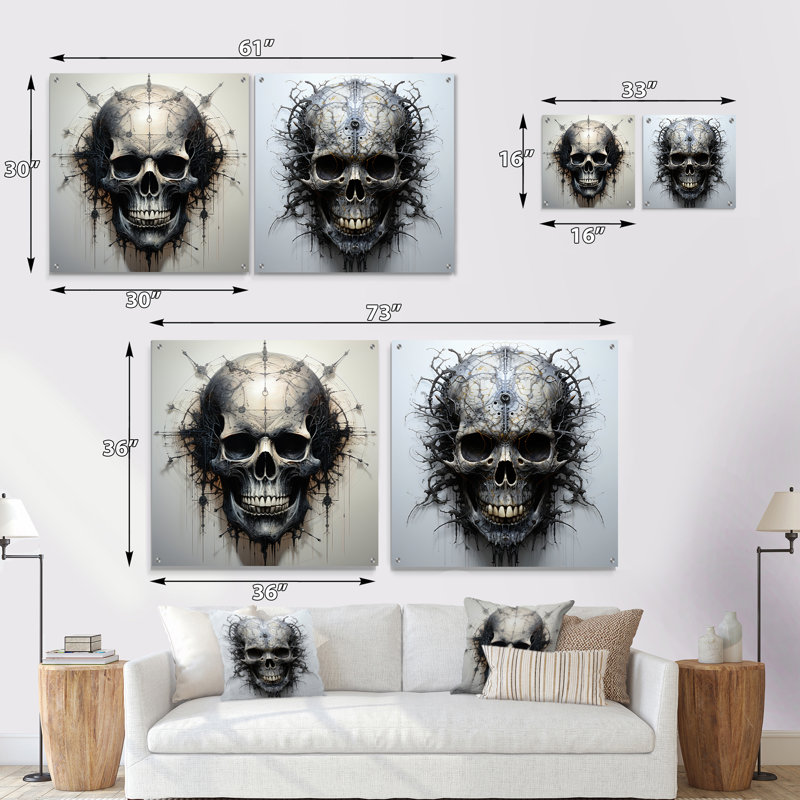 Art of the Skull - ensemble de 2 art mural en verre acrylique, H 36 po x l 73 po