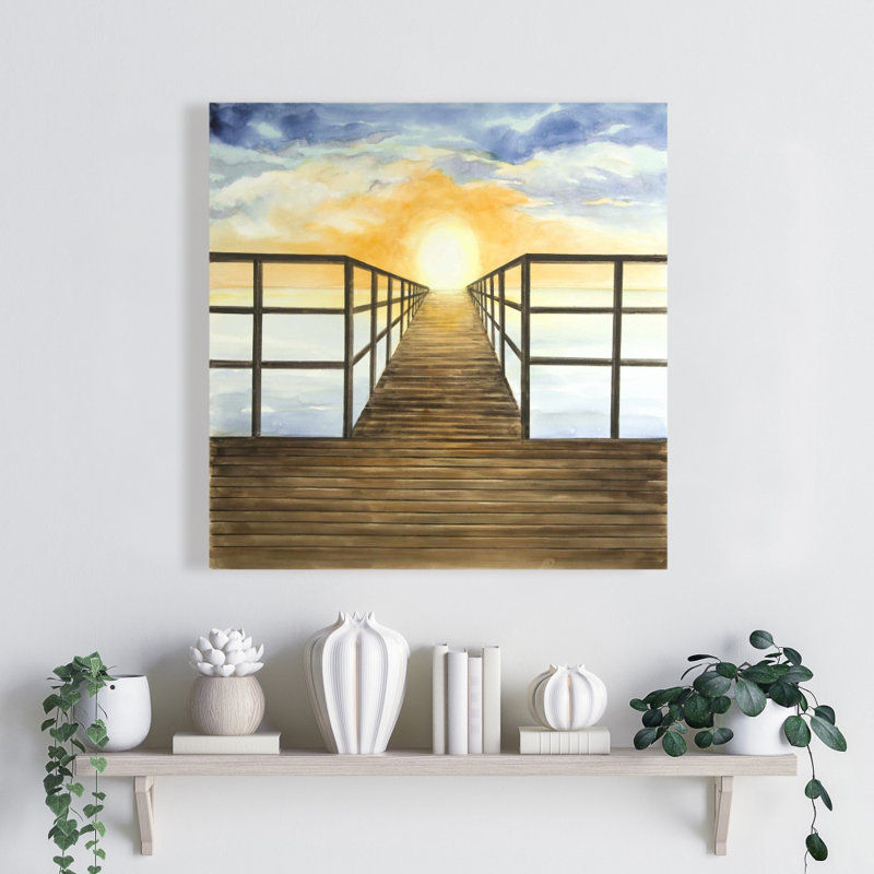 Toile exotique mer jaune | Décoration de coucher de soleil sur la mer