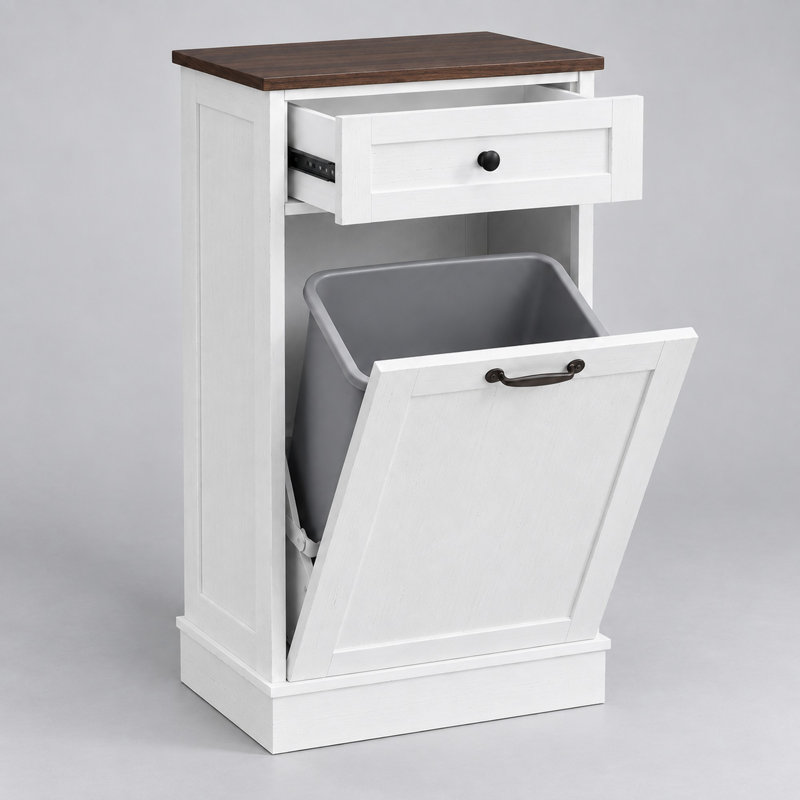 Meuble-poubelle à bascule de 13 pouces, en bois, pour cuisine et buanderie - Blanc, Blanc