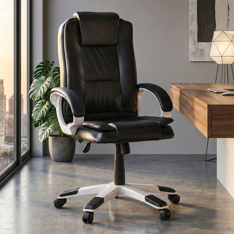 Muskoka Swivel Desk Chair Faux Leather With Adjustable Height, UKFR Certified, Black