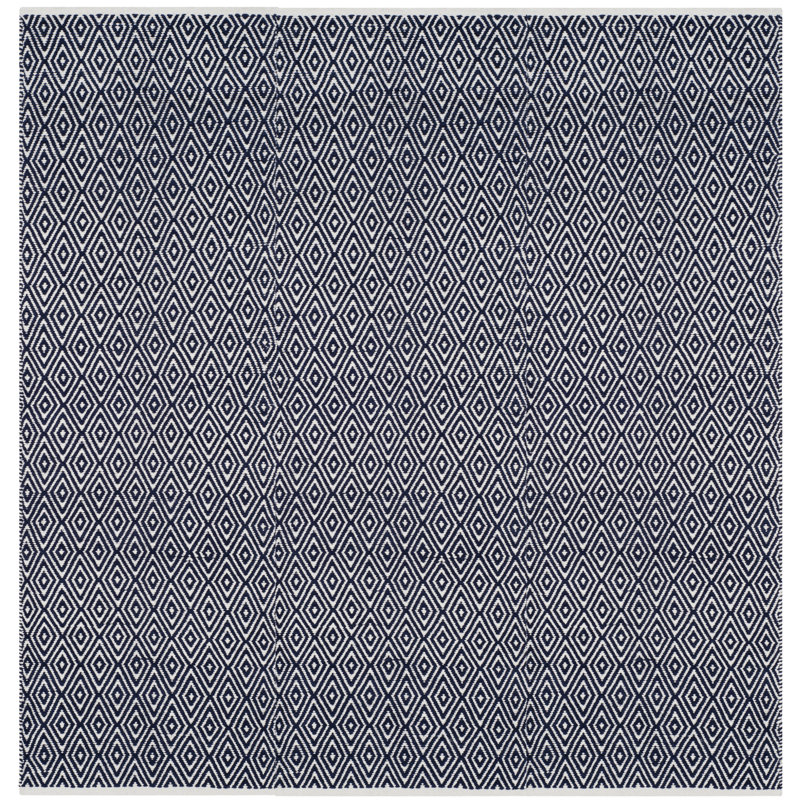 Dannea Geometric Cotton Navy Area Rug, Square 8'
