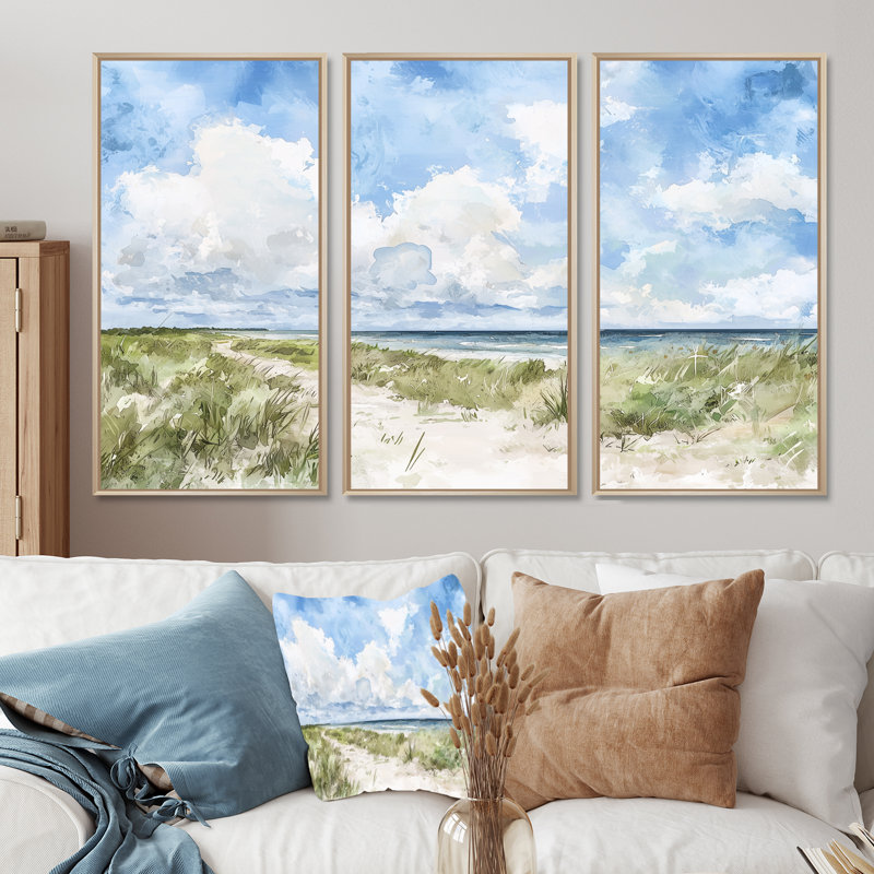 Texas Coastal Beach - ensemble d'art mural Texas, 32" H x 48" W, Reproduction avec cadre flottant, Naturel