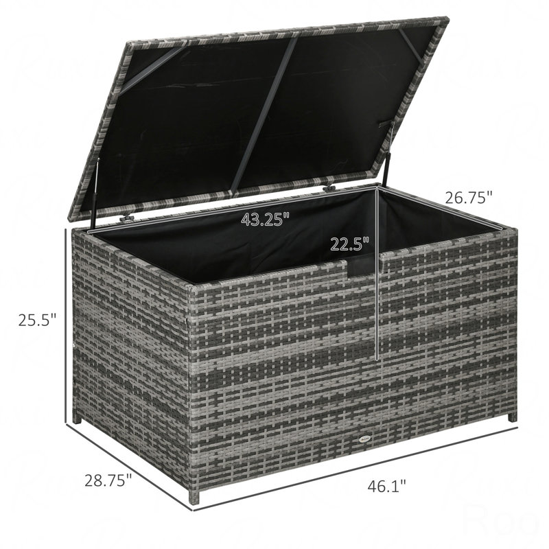 113 Gallon Deck Box, Rattan Outdoor Storage Box, Waterproof Storage Container For Indoor, Patio Furniture Cushions, Pool Toys, Garden Tools