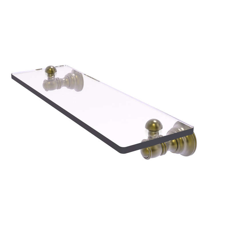 Freyja Glass Accent Shelf with Towel Bar, 2.4" H x 16" W x 5.54" D, Antique Brass