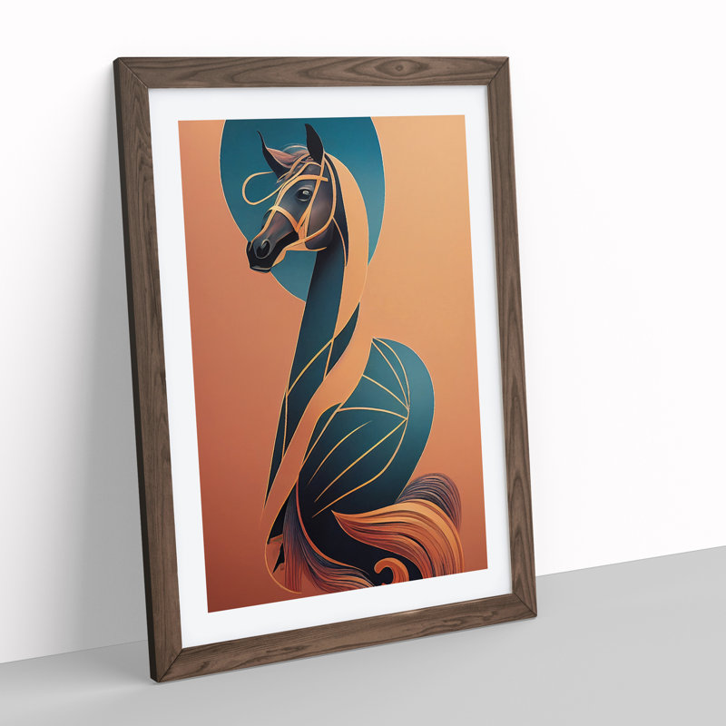 XV1022-789X Art Nouveau Horse No.3 - Single Picture Frame Print, 34cm H x 25cm W, Brown