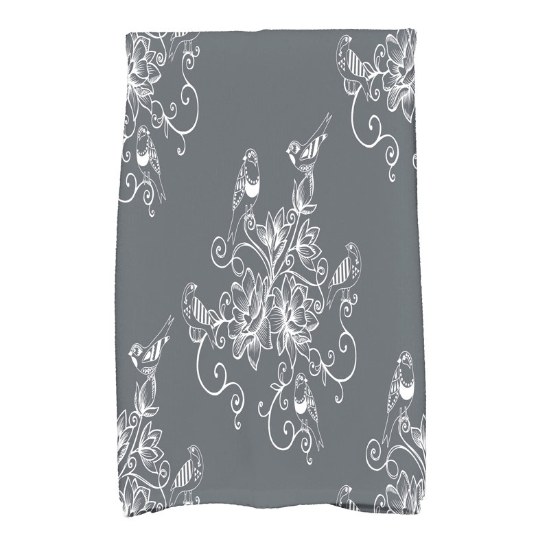Floral Tea Towel Kitchen Towel, Gray
