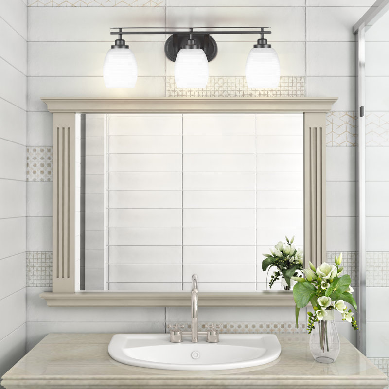 Barre d'éclairage de salle de bain 3 lumières Odyssey au fini noir mat avec verre de 5 po, Blanc, Noir mat