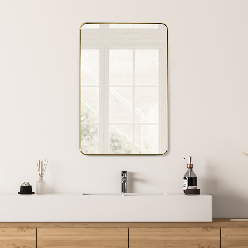 Metal Flat Wall Mirror, 36" H x 24" W, Gold