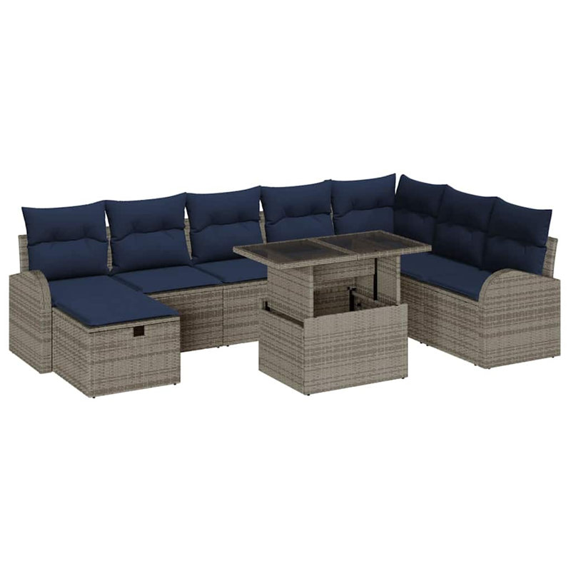 Ensemble de canapé de jardin avec coussin 9 pièces vidaXL, Coussin bleu marine / structure grise