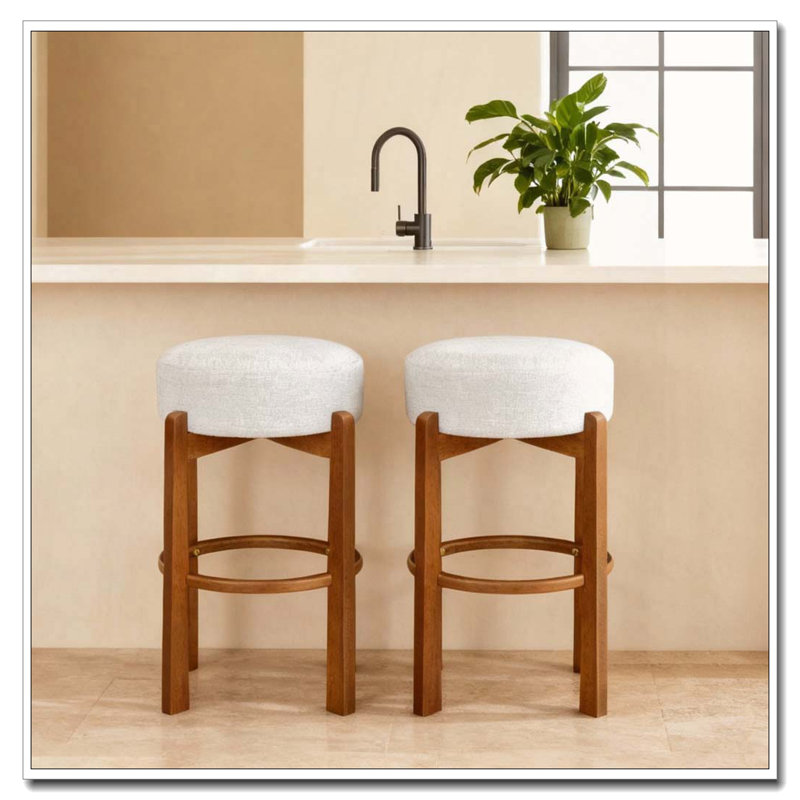 Tabouret de bar rembourré en bois, Noyer