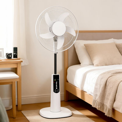16" Pedestal Fan, 5-Speed Oscillating Standing Fan with Remote & Timer,  Outdoor Camping & Emergency Power Outage