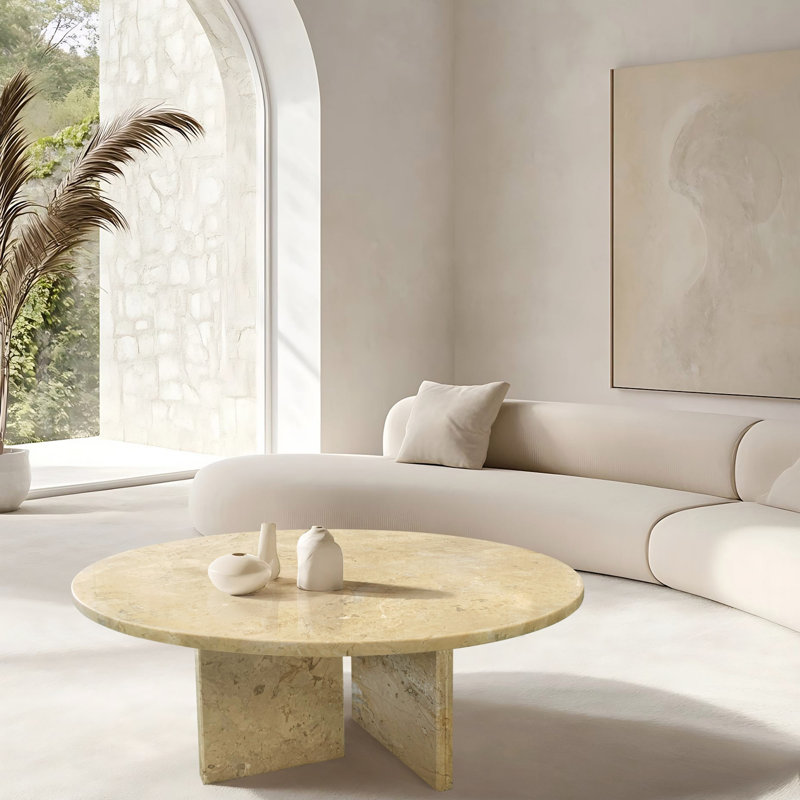 Table basse en marbre, petite table, table de salon, Beige, jaune