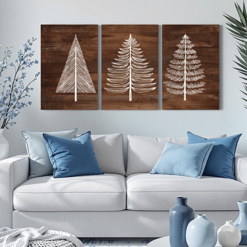Arbre de Noël à motif de grain de bois, toile tendue sur toile, ensemble de 3 pièces pour le salon, la chambre à coucher et la décoration intérieure