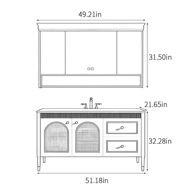 Armoire de salle de bain American Light, Blanc cassé / blanc, H 32,28 po x l 51,18 po x P 21,65 po