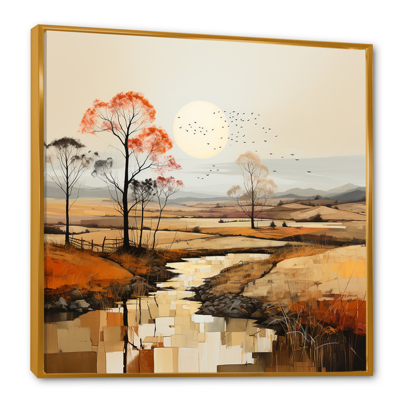 «Desert Prairies Peace Peace Sunset» sur toile, Cadre flottant doré, H 30 po x l 30 po