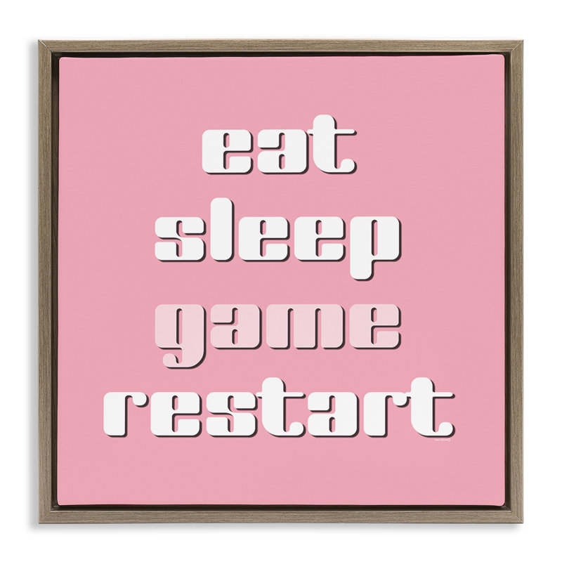 Gamer phrases sur cadre flottant rose, design par Yass Naffas Designs, H 25 po x l 25 po, Cadre flottant orme Montalcino