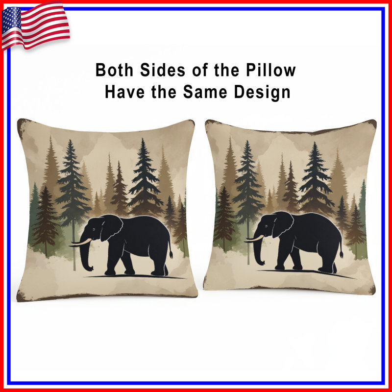 Coussins Elephant In Forest, 14 X 14 pouces