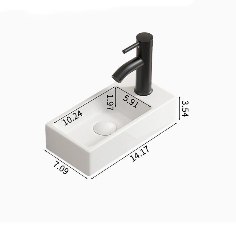 14.17 In. Wall-Mounted Small Rectangular Ceramic Bathroom Sink In Milk White