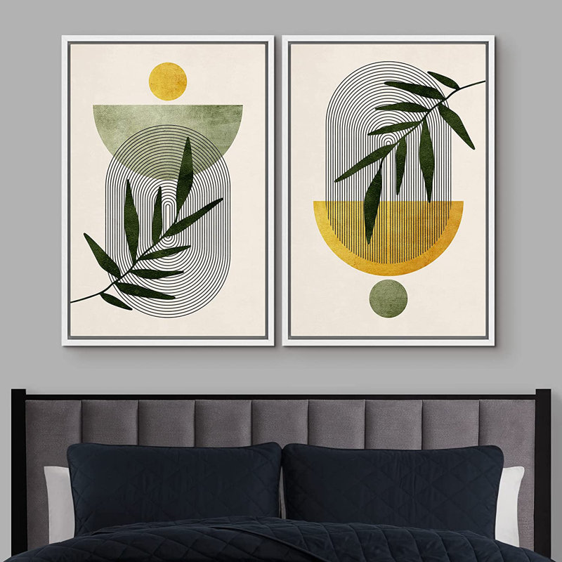 Ensemble d'art mural sur toile encadré Mid Mid Century Modern, H 24 po x l 32 po x P 1,5 po, Blanc