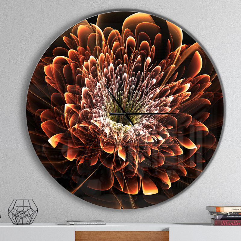 Brown Fractal Flower - Modern wall clock, Oversized
