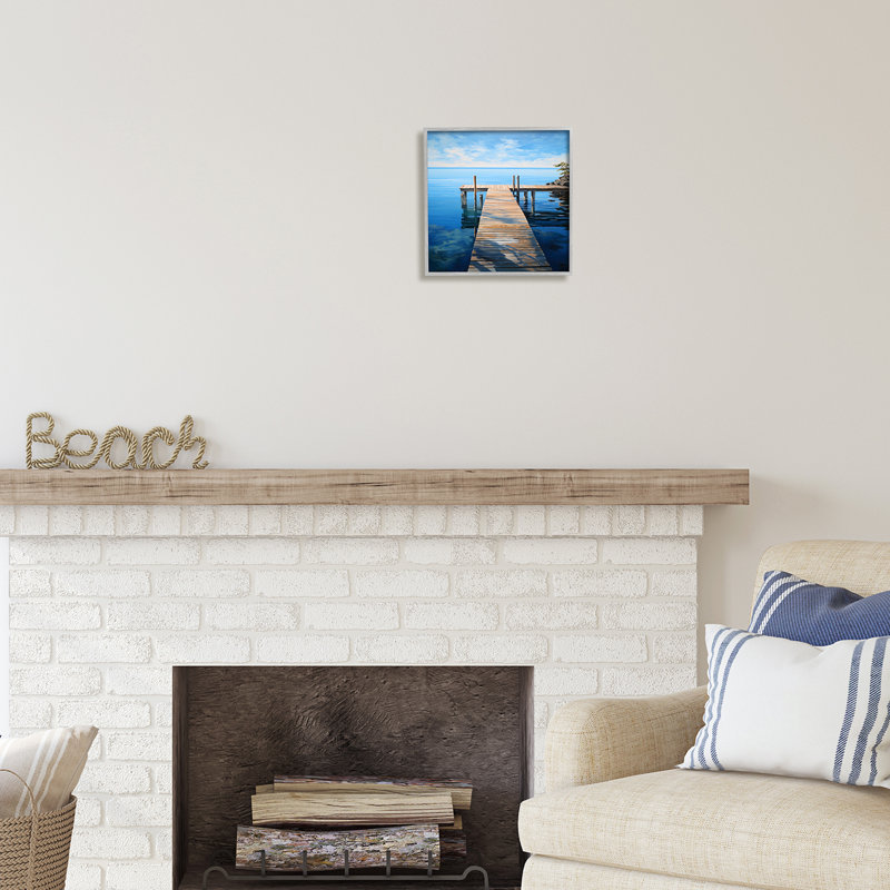 Ba-087 - Bord de mer encadré avec promenade sur toile, H 12 po x l 12 po x P 1,5 po, Estampe numérique Farmhouse