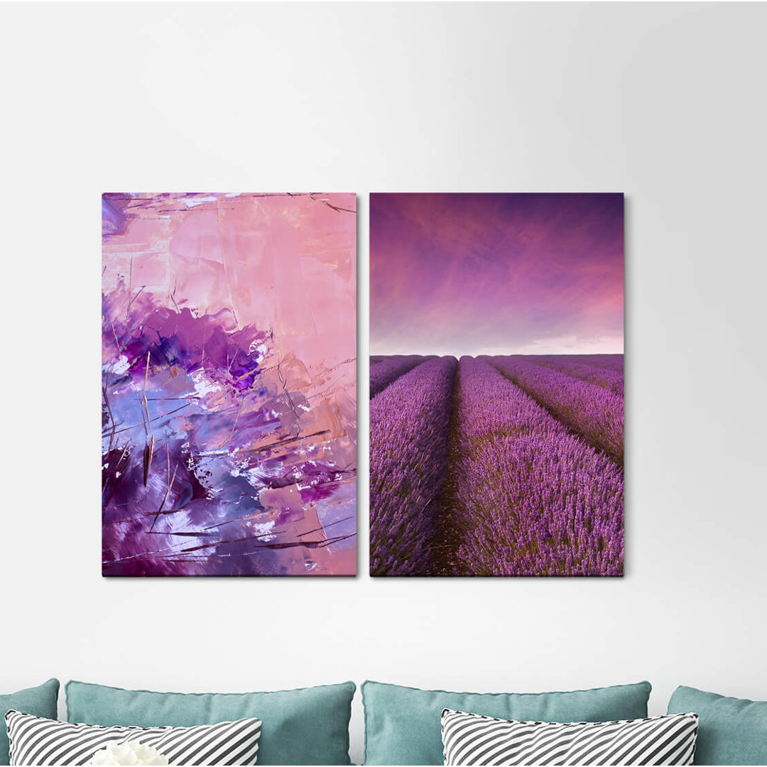 2-tlg. Leinwandbilder-Set - Fotografie „Colour Lavender Field Pastel Colours Relaxing”