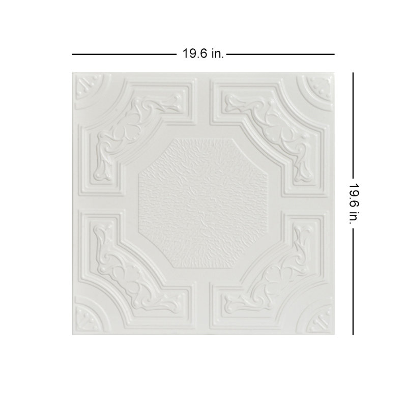 Carreau de plafond en polystyrène à collage 1,6 pi x 1,6 pi Evergreen, Blanc colombe