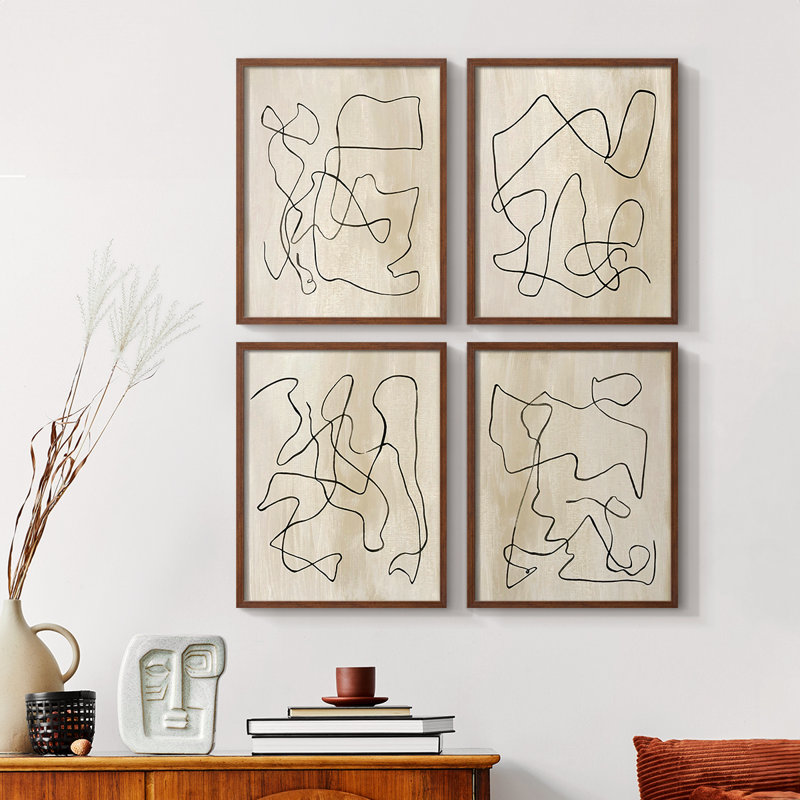 «Jovial II», ensemble de 4 reproductions encadrées, Noyer, H 10 po x l 32 po
