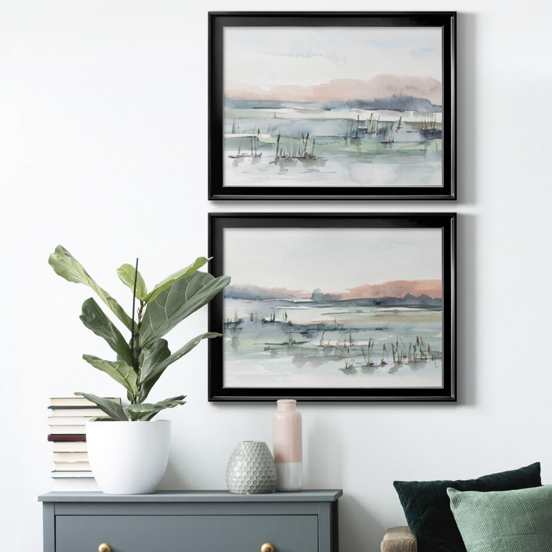 Marsh Cattails I - ensemble de 2 reproductions de cadres photo, Noir, H 24,5 po x l 37 po x P 1 po