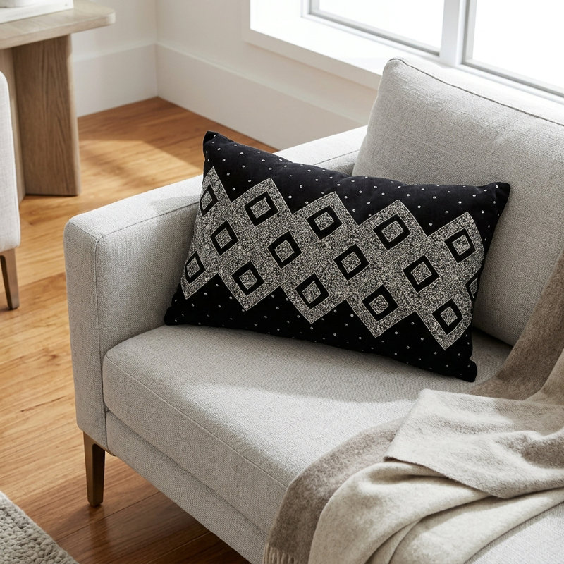 Naya Hand-Beaded Velvet Lumbar Pillow