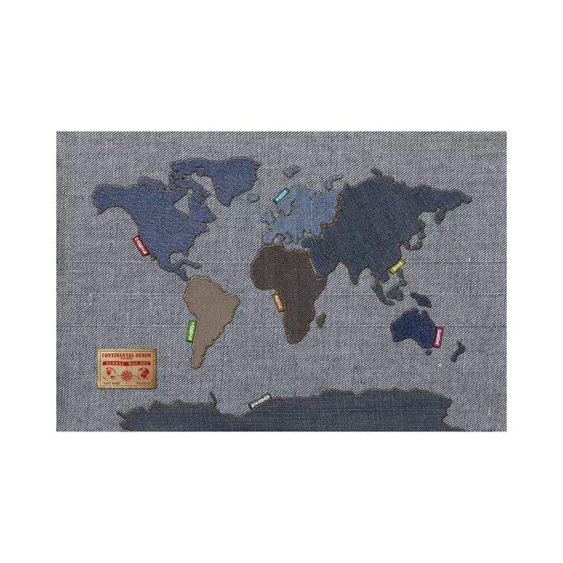 Denim Map of The World by Michael Tompsett - 1 Piece Wrapped Canvas Wall Art, 101.6 cm H x 66.04 cm W x 1.91 cm D