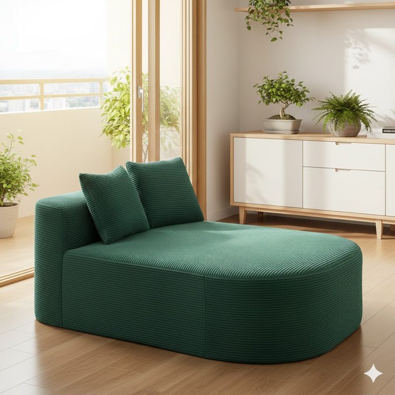 Canapé-lit 67,5 po en méridienne surdimensionnée en velours côtelé de 46 po pour le salon avec siège profond et deux coussins moelleux convertibles, vert, sans assemblage requis