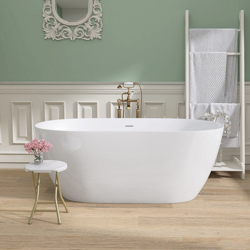 Acrylic Freestanding Bathtub 51'' x 28'' Stand Alone  Deep Soaking Tub with Pop-up Center Drain, White
