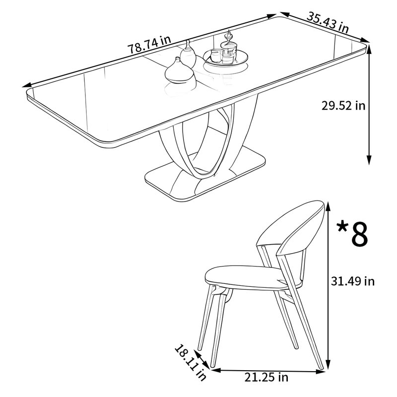 Ensemble de table et de chaises rectangulaires Home Rock