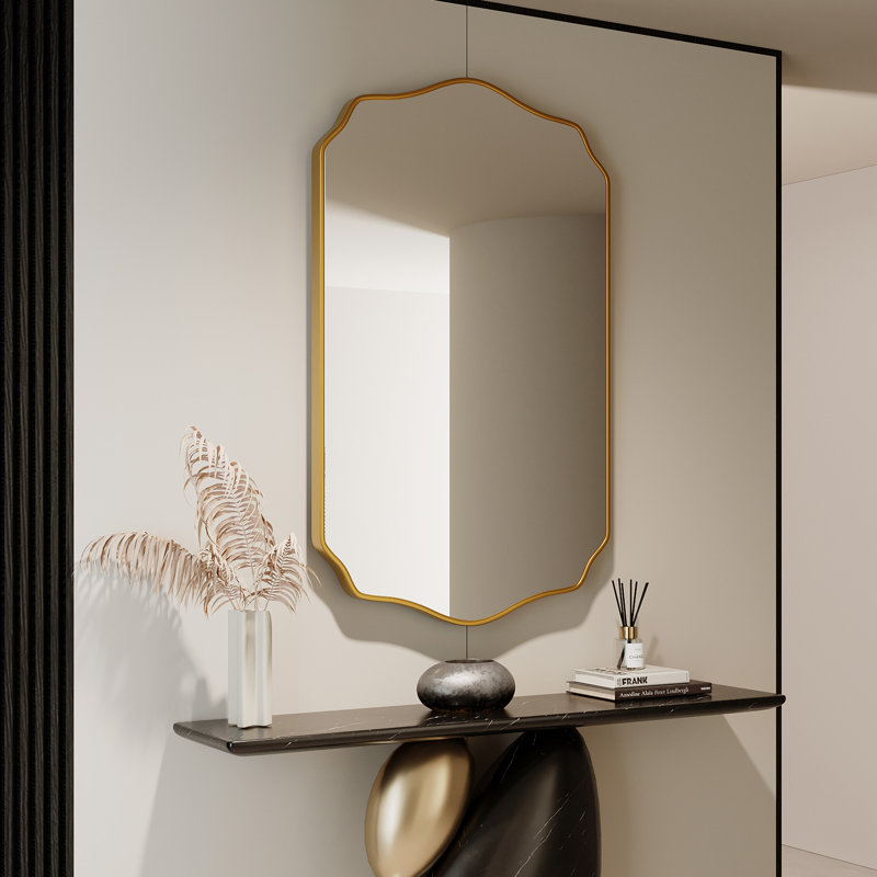 Miroir festonné miroir mural irrégulier Miroirs rectangulaires uniques pour salle de bain ， Hall d'entrée, Doré