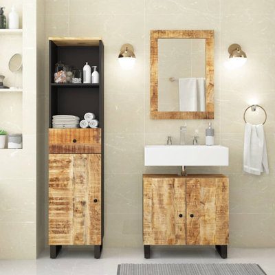  Ensemble de meubles de salle de bain en bois de manguier naturel moyen