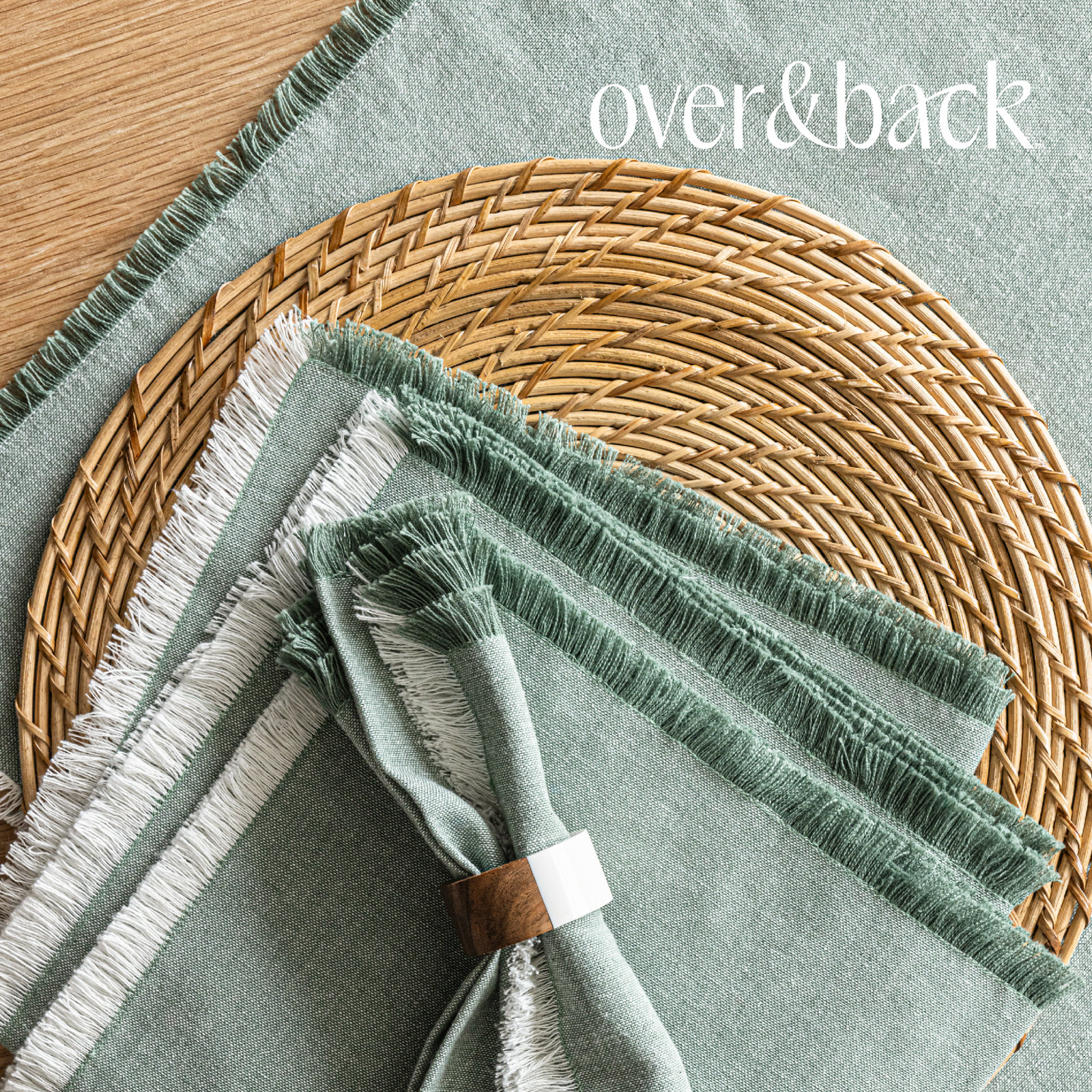 Woven Frayed Chambray Placemat, Green