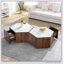 Table basse hexagonale rustique en bois rétro avec 2 tiroirs cachés, panneau de fibres à densité moyenne durable et plateau en marbre élégant-469164437-469164443