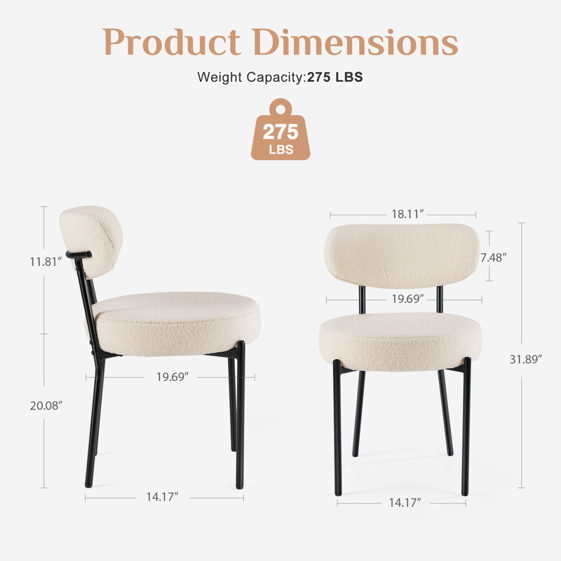 Sherpa Fabric Upholstered Dining Chairs Set With Backrest For Dining Room, Kitchen, Living Room, Includes 6 Chairs