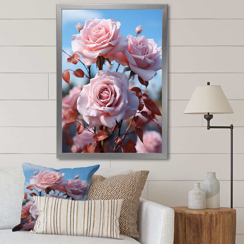 «Pink Flowers Pastel Elegance I», art mural sur toile à motif floral, Cadre photo argenté, H 40 po x l 30 po x P 1,5 po