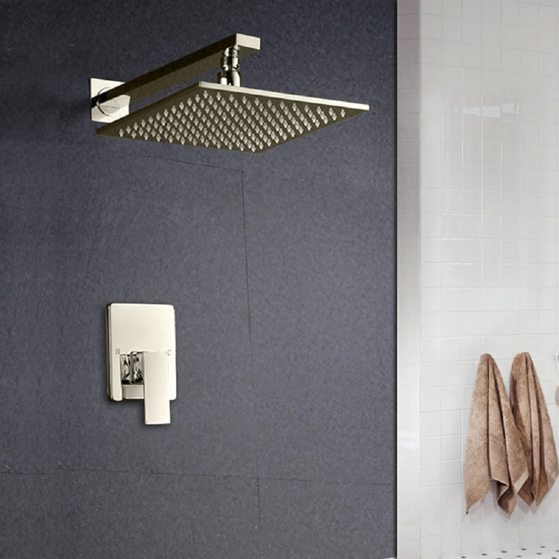Amancio Wall Mount LED Rainfall Shower Set with Handheld, Brushed Nickel
