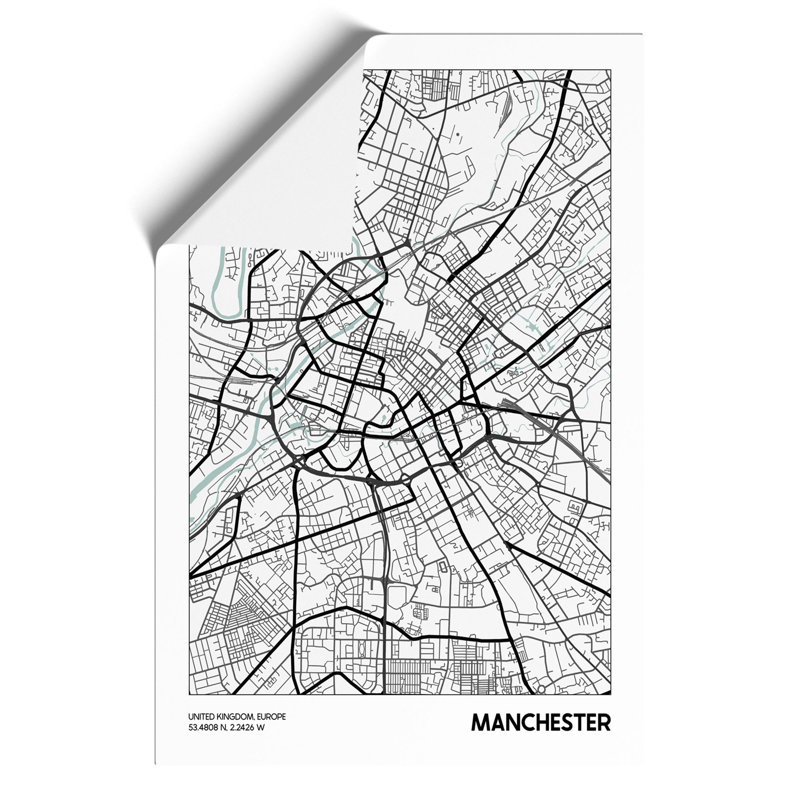 Map Manchester UK - Wall Art, 42cm H x 30cm W x 0.1cm D