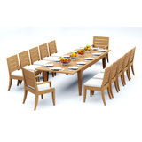 10 Seats 11 Pcs Grade-A Teak Wood Dining Set: 122" Caranas Double Extension Rectangle Table And 10 Atnas  Chairs (2 Arm & 8 Armless Chairs) #11AT2902