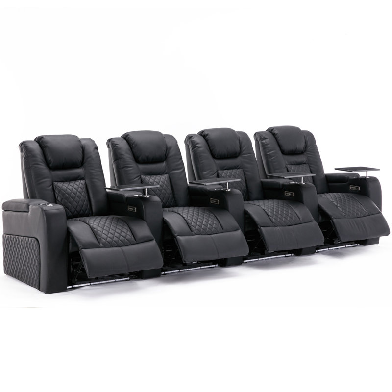 Mealey Broadway 4 Seater Electric Recliner Cinema Sofa with Tray, Black